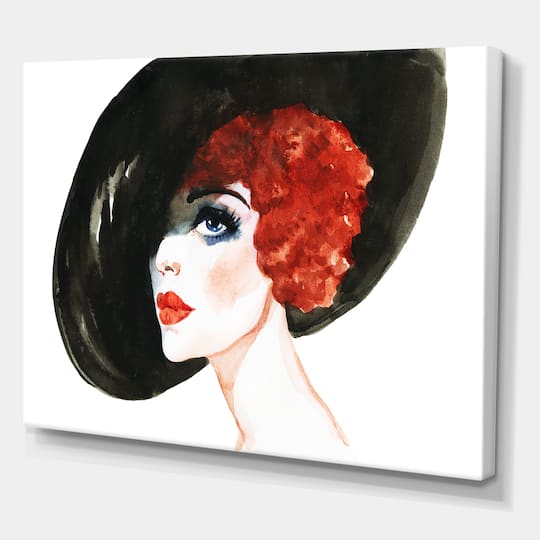 Designart - Red Head Lady In Hat Portrait of Woman
